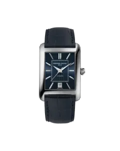 Frederique Constant automatisk rektangul&aelig;r herreklokke i st&aring;l med skinnrem