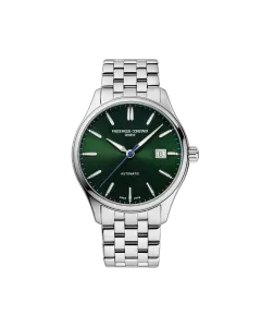 Frederique Constant Classics Index Automatic herreklokke med gr&oslash;nn skive, kasse og lenke i st&aring;l. 