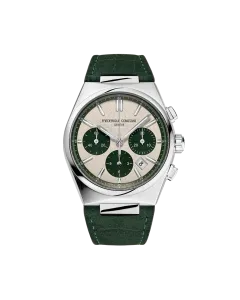 Frederique Constant Highlife Chronograph FC-391SGR4NH6 limitert herreklokke p&aring; 41 mm med gr&oslash;nn chronograph og kommer med skinnrem og lenke.
