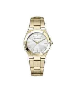 Herbelin Cap Camarat 14545BP1N11 er en gullfarget dameklokke i st&aring;l med s&oslash;lvfarge tallskive, lenke og quartzverk.