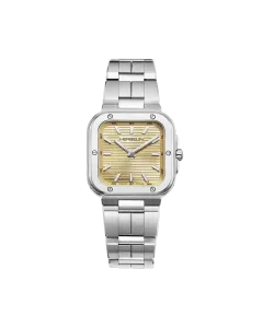 Herbelin Cap Camarat Square dameklokke i st&aring;l med champagnefarget skive, lenke og quartzverk.