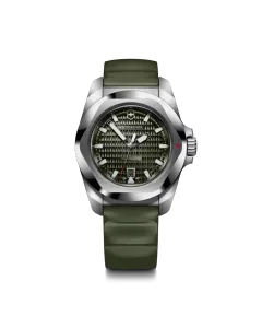 Victorinox I.N.O.X. Automatic herreklokke i st&aring;l p&aring; 41 mm med gr&oslash;nn skive og gr&oslash;nn rem. 200 meter vanntett.