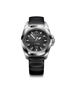 Victorinox I.N.O.X. Automatic herreklokke med sort skive, kasse i st&aring;l og gummirem. 200 meter vanntett.