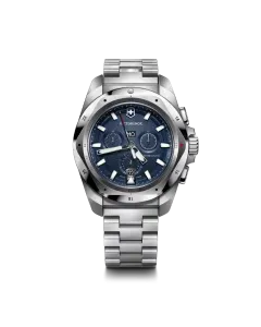 Victorinox I.N.O.X. Chrono herreklokke med quartzverk, chronograph, bl&aring; skive og st&aring;llenke.