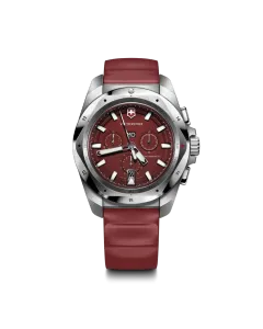 Victorinox I.N.O.X. Chrono herreklokke med quartzverk, chronograph, r&oslash;d tallskive og r&oslash;d gummirem.