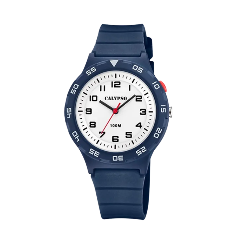 Blå barneklokke med hvit skive