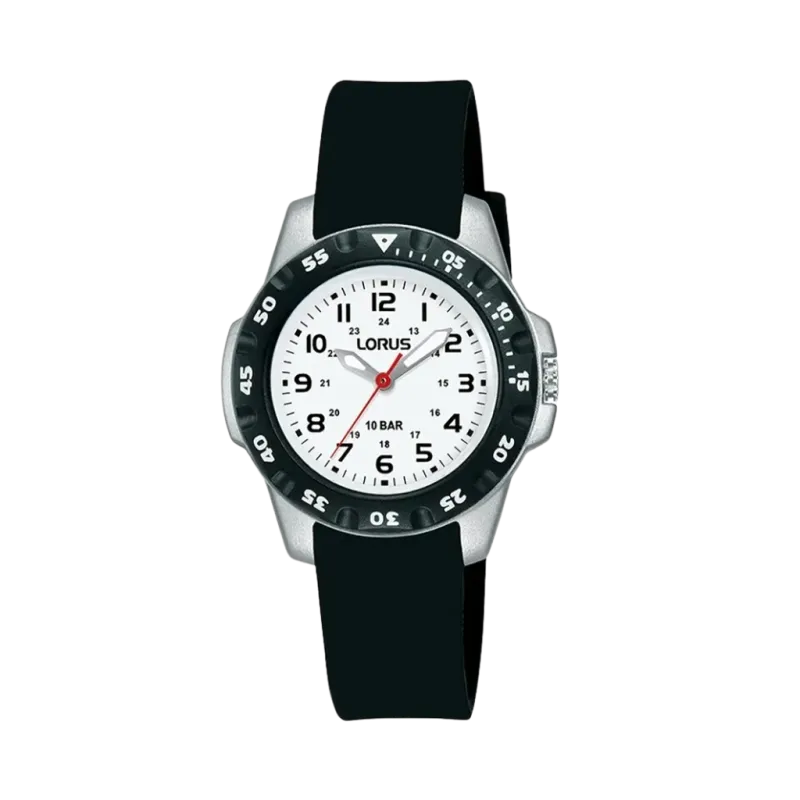 Sort barneklokke med hvit skive