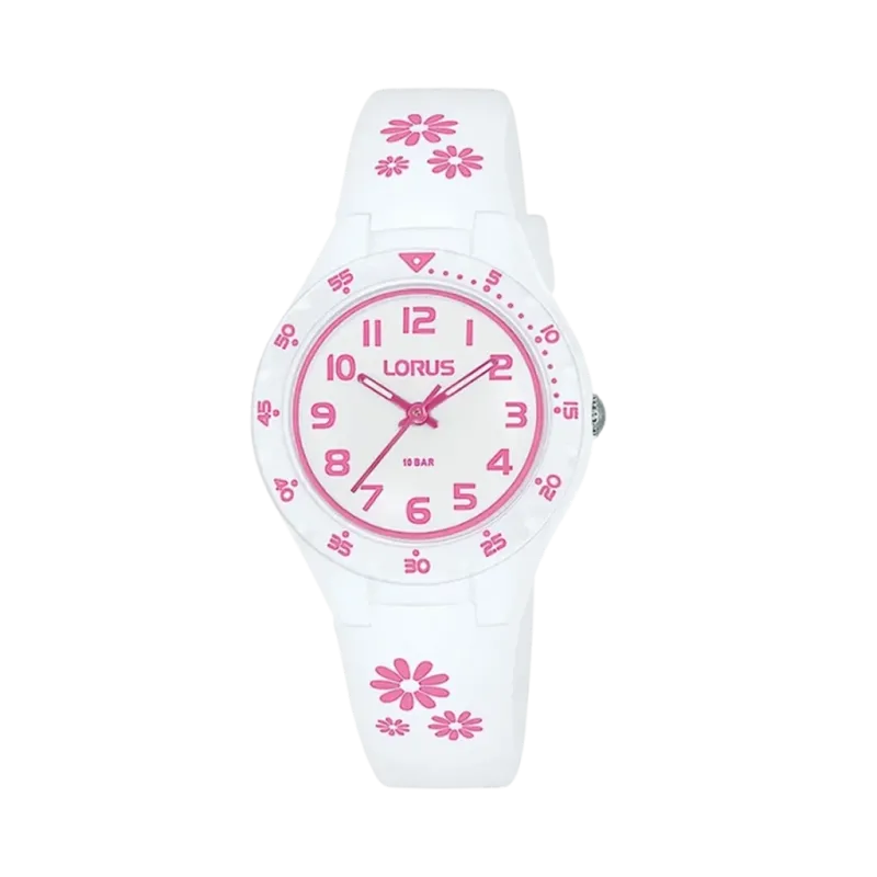 Hvit og rosa barneklokke