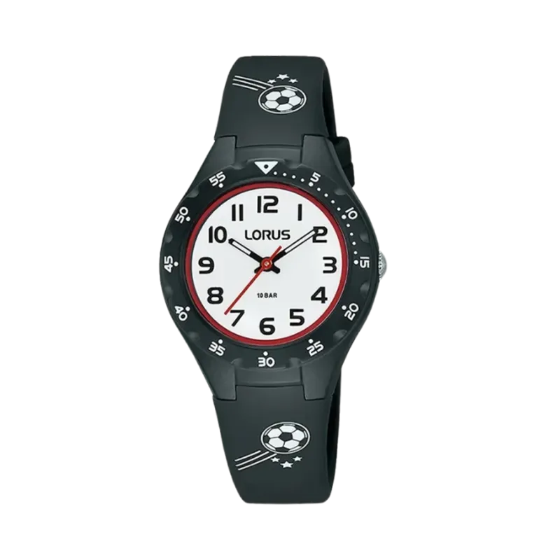 Sort barneklokke med fotball og hvit skive