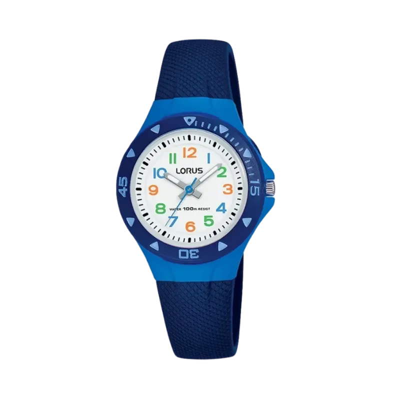 Blå barneklokke med hvit skive