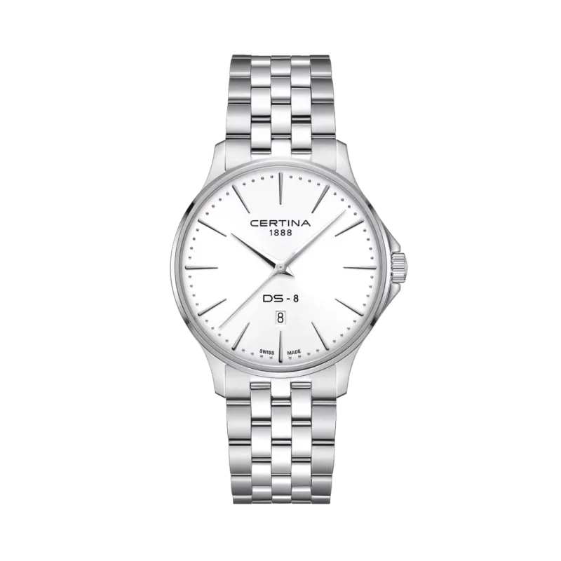 Certina herreklokke på 40mm i stål med hvit skive