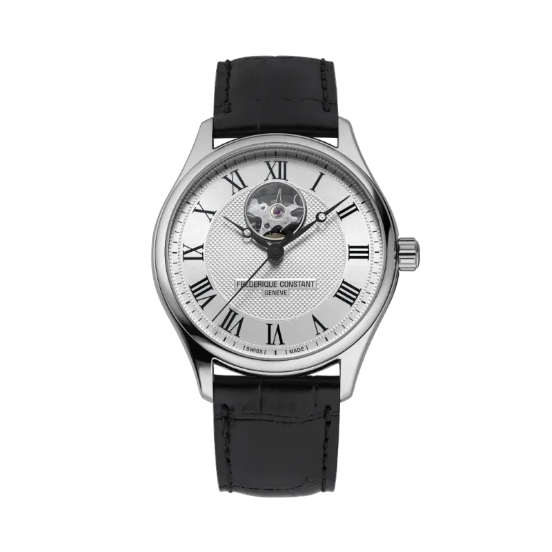 Frederique Constant Classics Heart Beat dressklokke til herre med hvit skive, romertall og automatisk verk. 