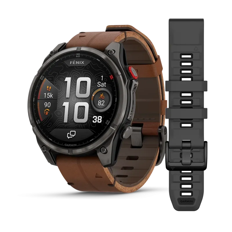 Garmin Fenix 8 Pro Premium - 47 mm, AMOLED Sapphire med opptil 15 dagers batteritid, skinnrem og silikonrem.