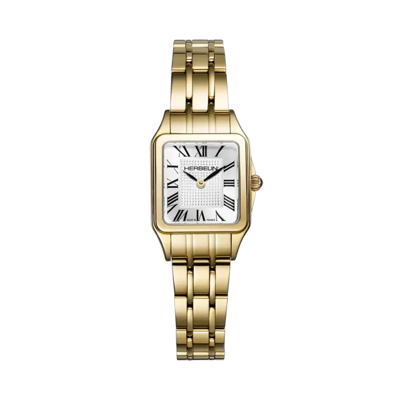Herbelin Luna Mini dameur i gullfarget stål med lenke, sølvfarget skive og quartzverk.