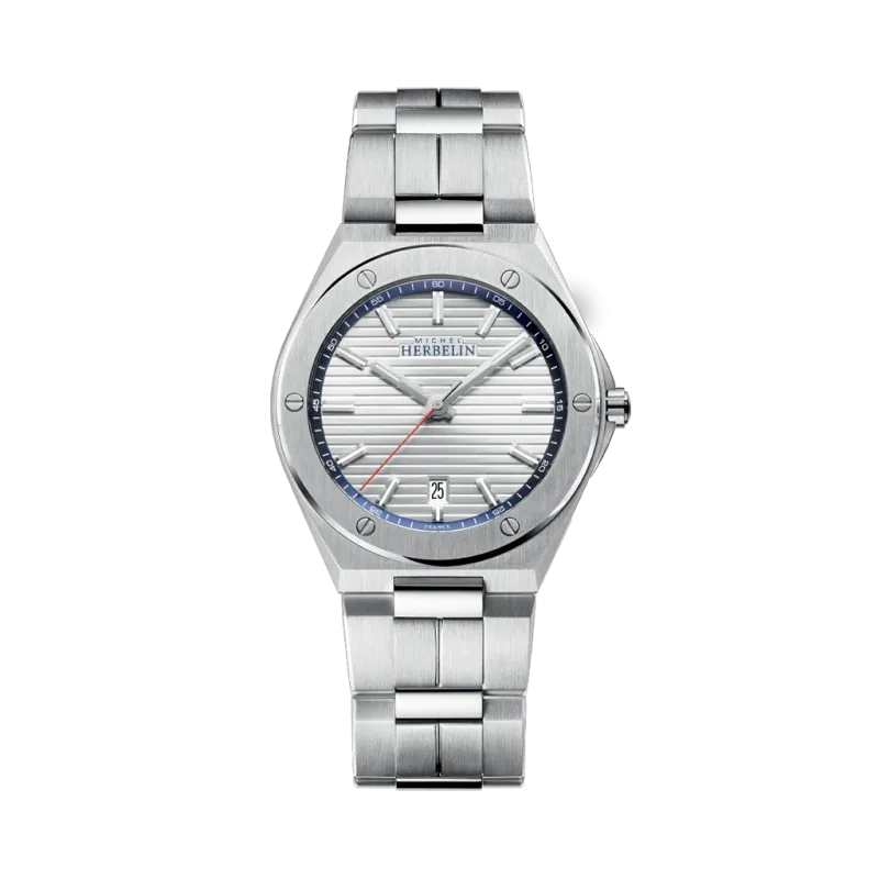 Herbelin Cap Camarat 12245B42 herreklokke på 40,5 mm med grå skive, blå innerring, lenke i stål og quartzverk.