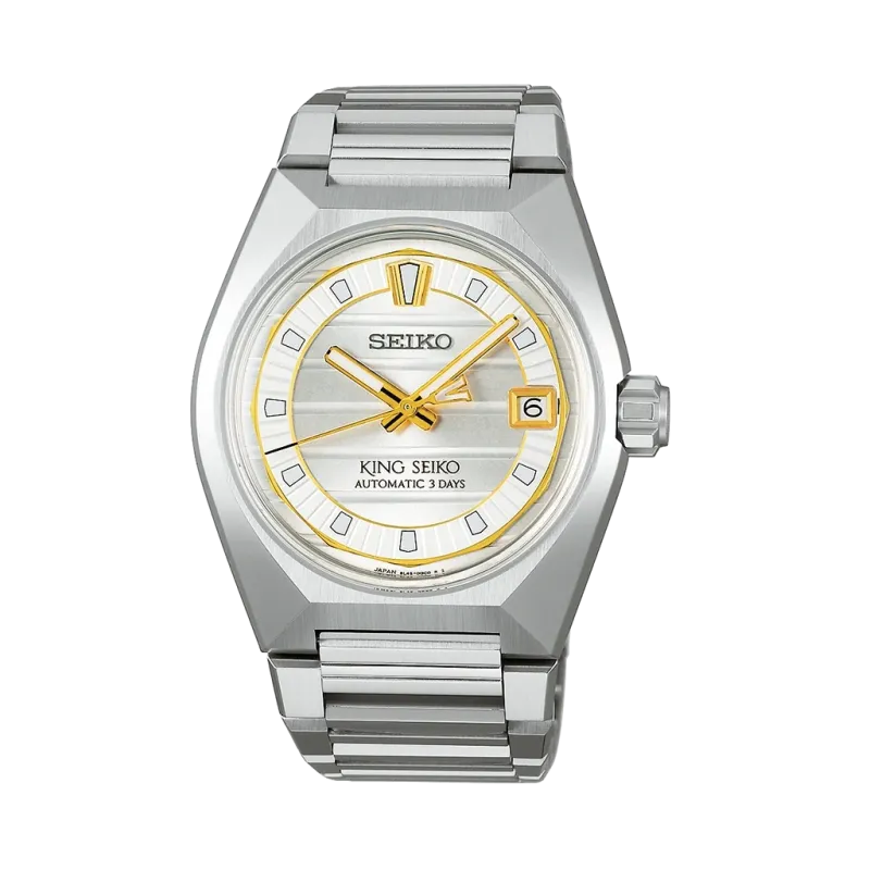 King Seiko Vanac herreklokke med automatisk verk, sølvfarget tallskive og kasse og lenke i stål