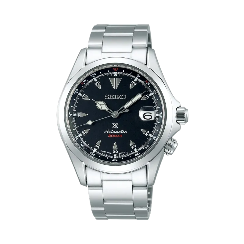 Seiko Prospex Alpinist SPB117J herreklokke på 39,5 mm med sort skive og kasse og lenke i stål. 