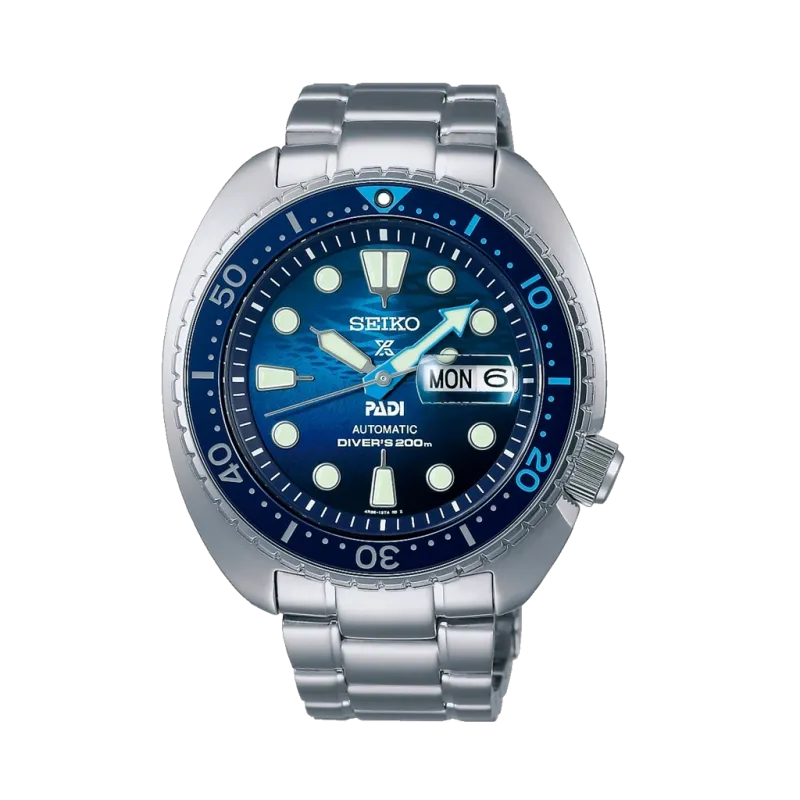 Seiko Prospex PADI Special Edition SRPK01 herreklokke på 45 mm i stål med blå skive. 200 meter vanntett.
