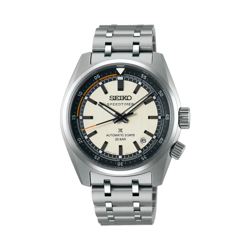 Seiko Prospex Speedtimer SPB513 herreklokke på 39,5 mm i stål med lys skive. 200 meter vanntett.