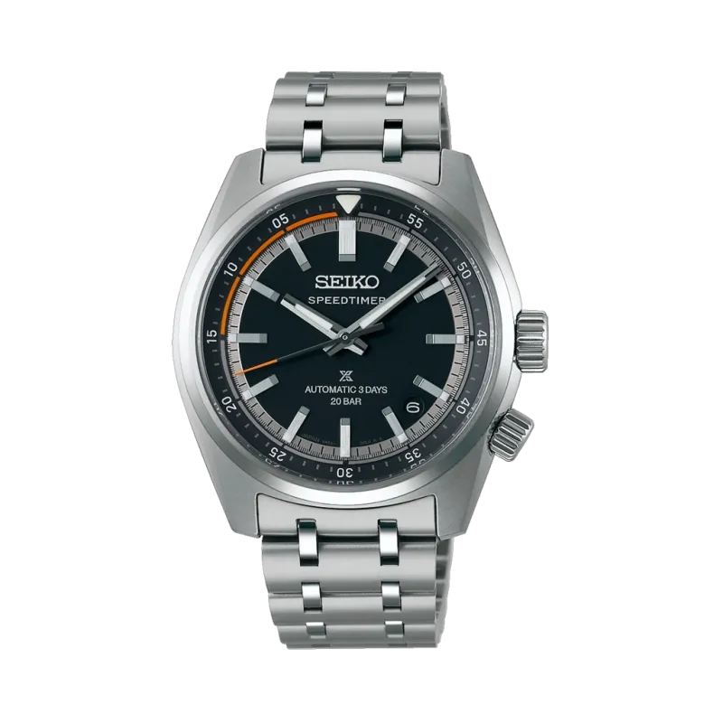 Seiko Prospex Speedtimer SPB515J1 herreklokke på 39,5 mm i stål med sort skive. 200 meter vanntett.