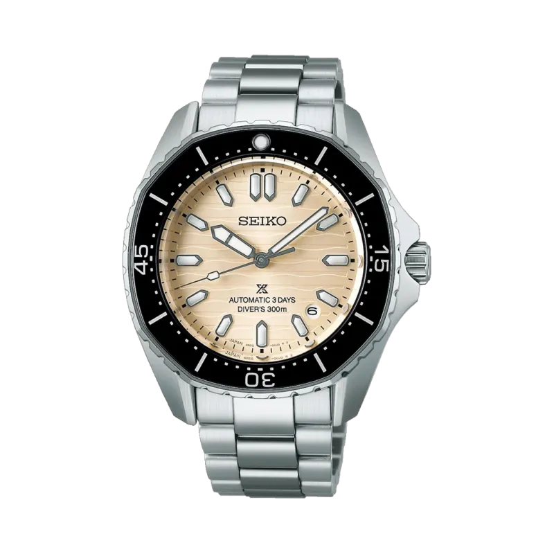 Seiko Prospex SPB481J1 dykkerklokke til herre på 41,3 mm i stål med lys skive. 300 meter vanntett.
