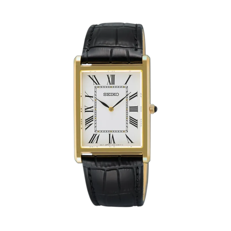 Seiko Mens SWR104P1 27 mm i stål med skinnrem og hvit skive med romertall.