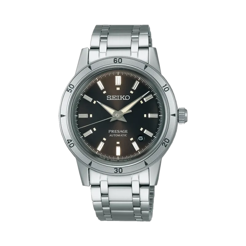 Seiko Presage Style 60's SRPL09 herreklokke på 39,5 mm i stål med brun skive. 