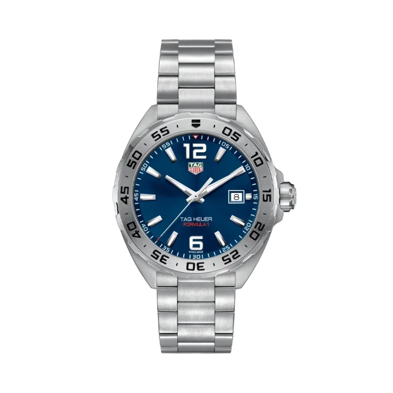 TAG Heuer Formula 1 WAZ1118.BA0875 til herre med kasse og lenke i stål og blå skive.