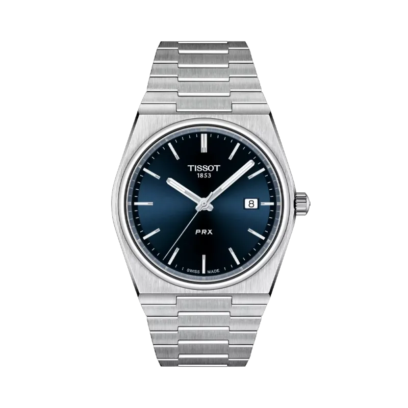 Tissot PRX T137.410.11.041.00 herreklokke i stål med quartzverk og blå skive