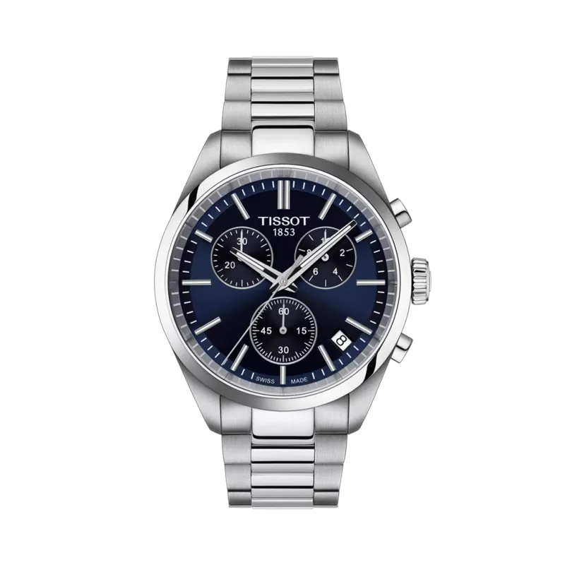 Tissot PR 100 40 mm T1504171104100 herreklokke i stål med blå skive og kronograf