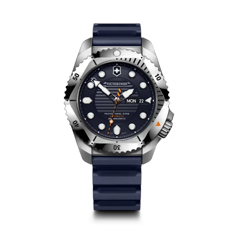 Victorinox Dive Pro Automatic 241995 43 mm til herre med kasse i stål, sort skive og sort gummirem.