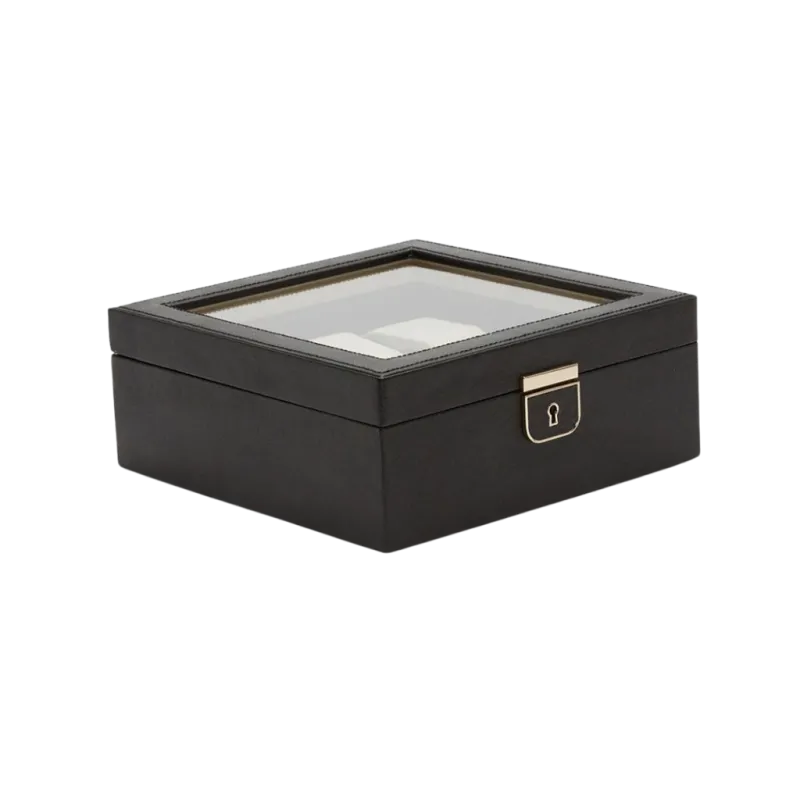 WOLF Palermo 213802 sort klokkeboks med plass til 6 klokker. Lyst interiør.