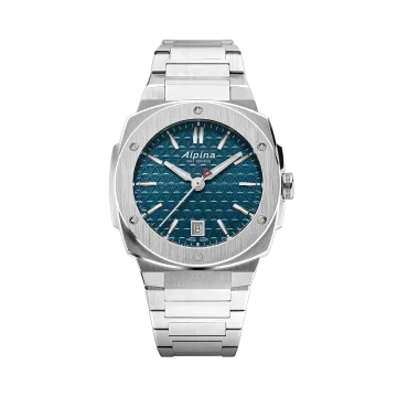 Alpina Alpiner Extreme Quartz på 35,2 mm med kasse og lenke i stål og blå skive.