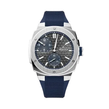 Alpina Alpiner med regulator, automatisk verk, grå skive og blå gummirem. Kasse i stål - 200 meter vanntett.