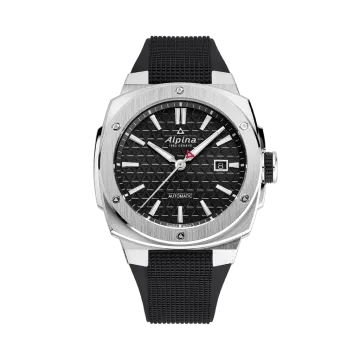 Alpina Alpiner Extreme Automatic herreklokke med automatisk verk, sort skive og sort gummirem. Kasse i stål. 