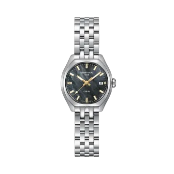 Certina DS-2 Lady C049.210.11.126.01 dameklokke med sort perlemorskive, quartzverk og lenke i stål. 