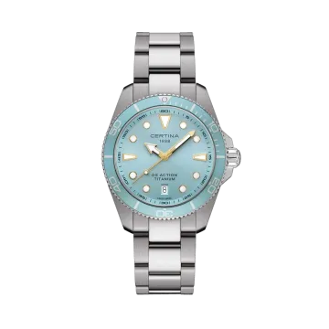 Certina DS Action C048.410.44.351.00 herreklokke på 40 mm i titan med quartzverk og blå bezel.