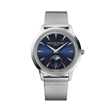 Frederique Constant Classics Moneta herreklokke på 37 mm med blå skive, lenke og quartzverk.
