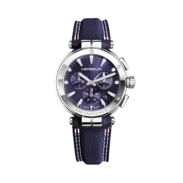 Herbelin Newport Chrono 37658AP15BL herreklokke på 40,5 mm med blå tallskive, tekstilrem og quartzverk.