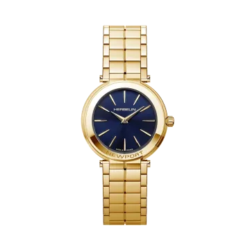 Herbelin Newport Slim dameklokke på 32 mm med blå skive, gullfarget stål og quartzverk.