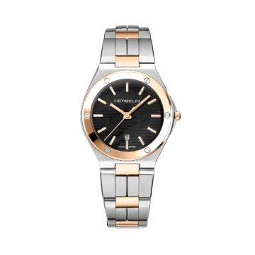 Herbelin Cap Camarat 14545btr49 dameklokke på 33 mm med kasse og lenke i stål og gullfarget PVD belegg. Sort tallskive. 