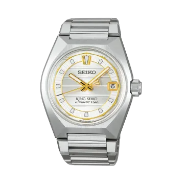 King Seiko Vanac herreklokke med automatisk verk, sølvfarget tallskive og kasse og lenke i stål