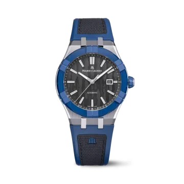 Maurice Lacroix Aikonic til herre på 43 mm med automatisk verk, sort tallskive og gummirem.