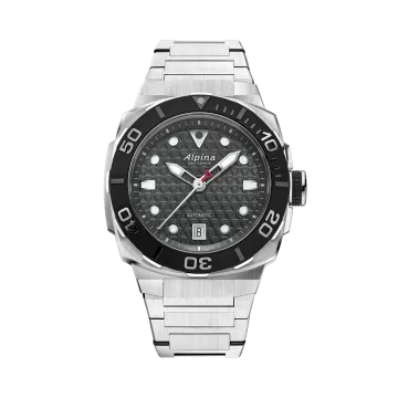 Alpina Seastrong Diver Extreme Automatic herreklokke med grå skive, kasse og lenke i stål. 