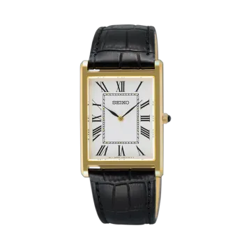 Seiko Mens SWR103P1 27 mm i stål med skinnrem og hvit skive med romertall.