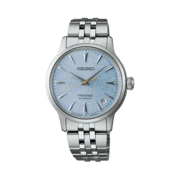 Seiko Presage Cocktail Time SRPL61J1 dameklokke på 34 mm i stål med lysblå tallskive. 