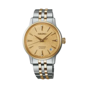 Seiko Presage Cocktail Time SRPL64J1 dameklokke på 34 mm i tofarget stål med champagnefarget tallskive