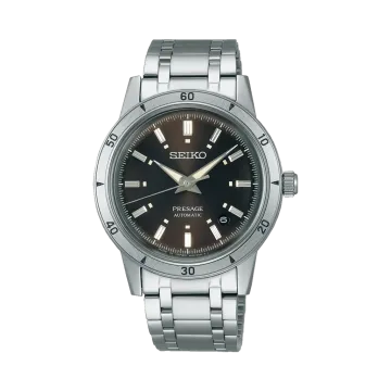 Seiko Presage Style 60's SRPL09 herreklokke på 39,5 mm i stål med brun skive. 