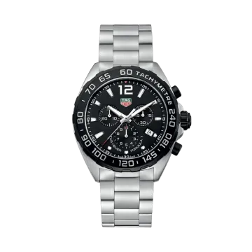 TAG Heuer Formula 1 Chronograph CAZ1010.BA0842 til herre med kasse og lenke i stål og sort skive.