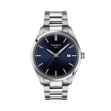 Tissot PR 100 T150.410.11.041.00 herreklokke med quartzverk, blå skive og kasse og lenke i stål. 